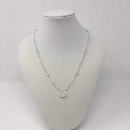 moonstone necklace, elegant necklace, emerald cut crystal, rainbow moonstone jewelry, moonstone pendant