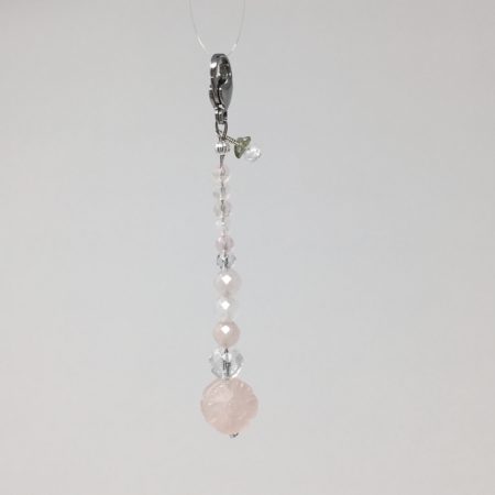rose quartz, rose quartz keychain, pink crystals, love, self love, crystal flower