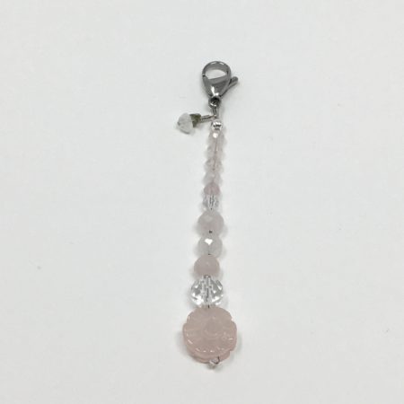 rose quartz, rose quartz keychain, pink crystals, love, self love, flower