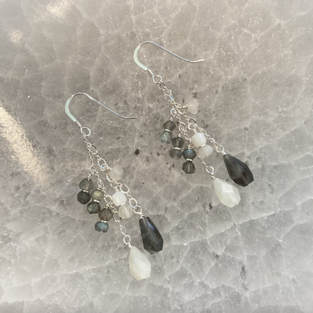 shaman healing earrings, meditation crystal jewelry, moonstone labradorite jewelry, crystals for past lives, astral travel crystal